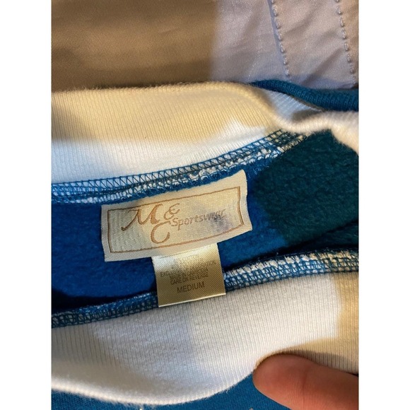 Vintage M&C Sportswear Snowflake Teal Sweatshirt Beaded Mock Neck Medium - Picture 3 of 6